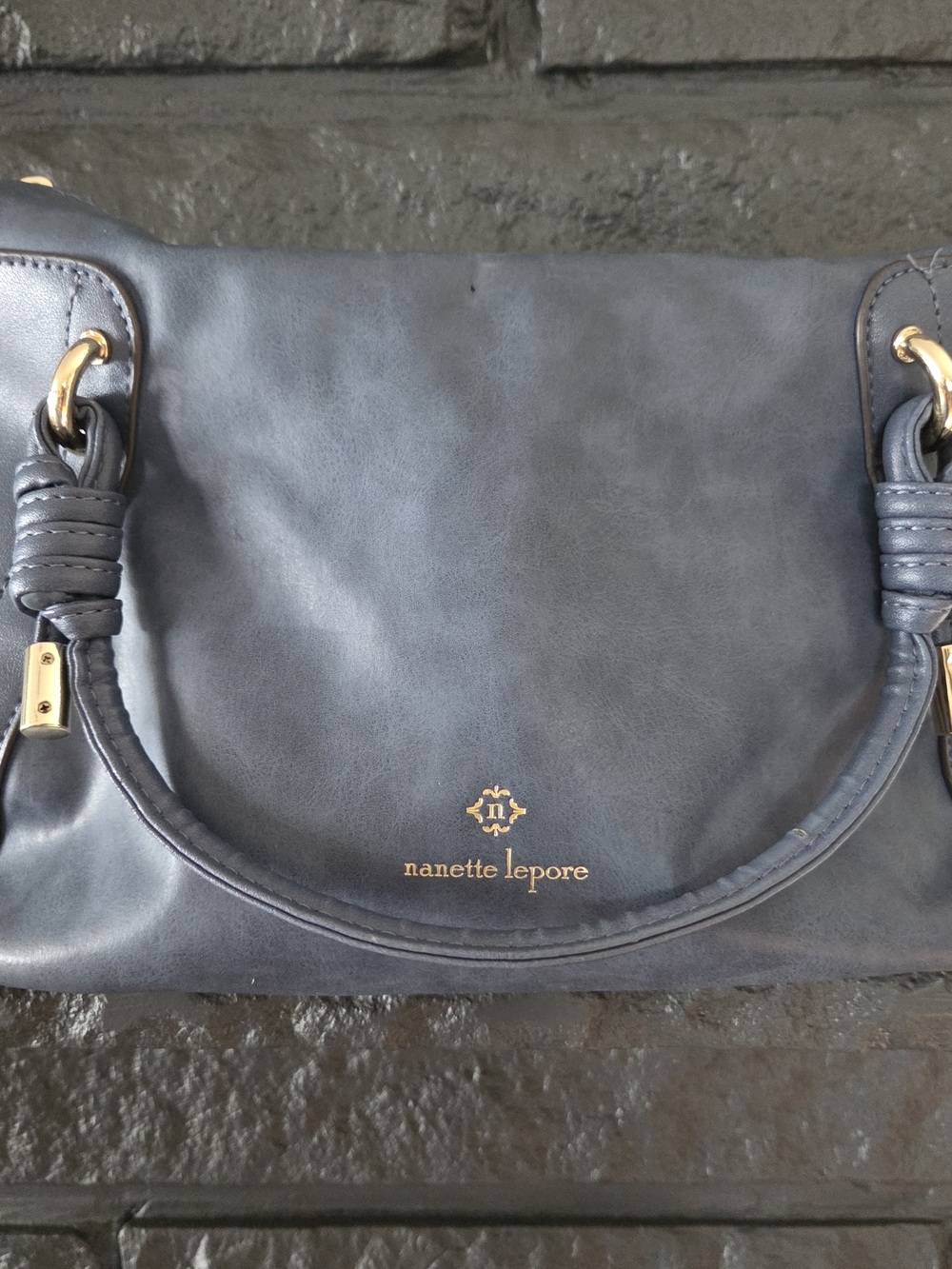 Nanette Lepore Navy Faux Leather Slouch Hand Bag